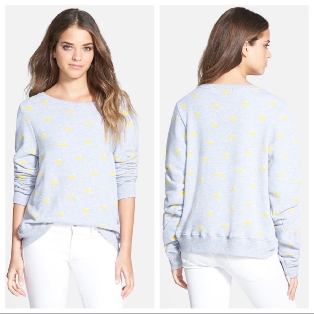 WILDFOX Baggy Beach Jumper Whale Print Gray Long Sleeve Sweatshirt Women’s Sz XS